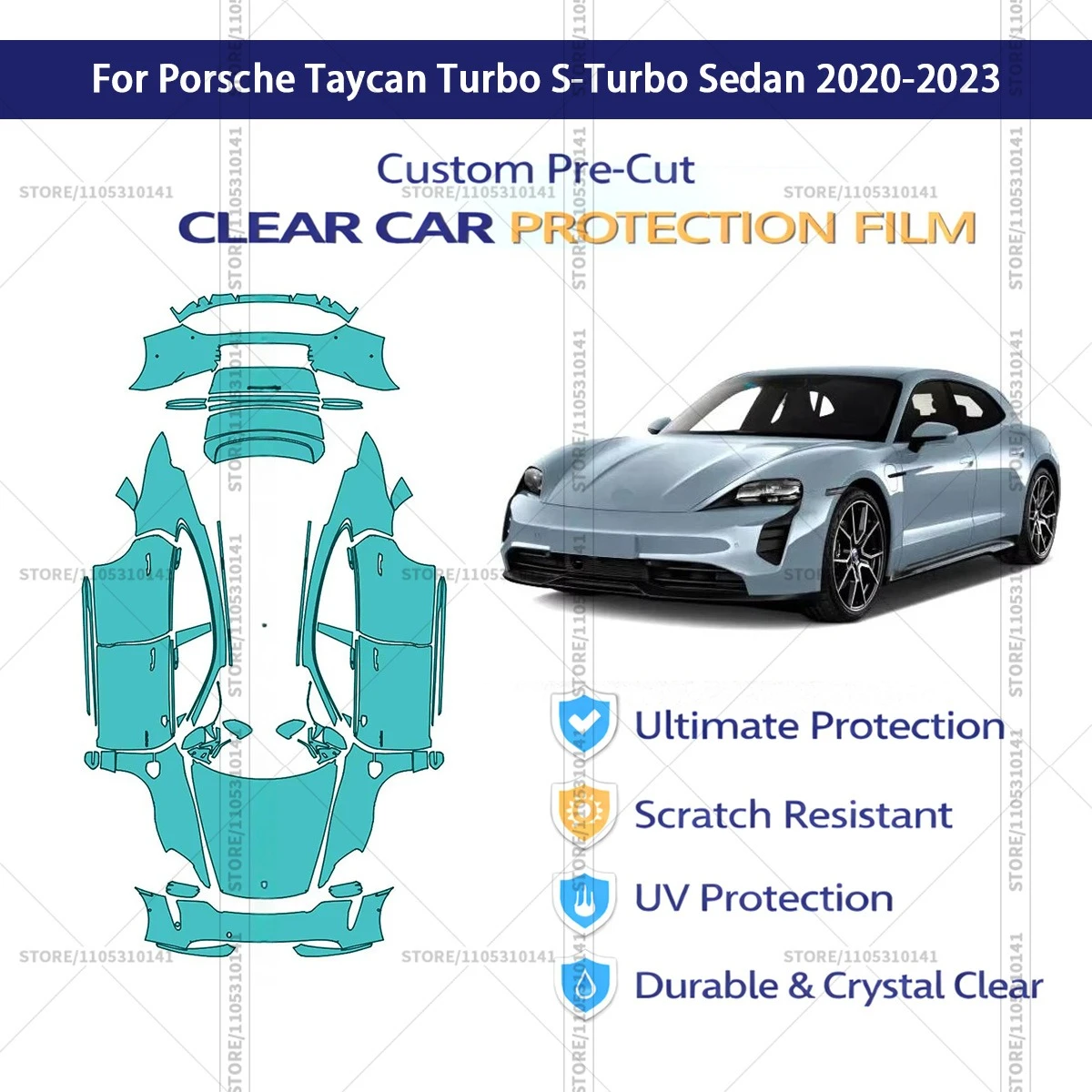 

For Porsche-Taycan-Turbo-S-Turbo-Sedan-2020-2023 Pre-Cut Paint Protection Film PPF Transparent Car Film Automotive PPF