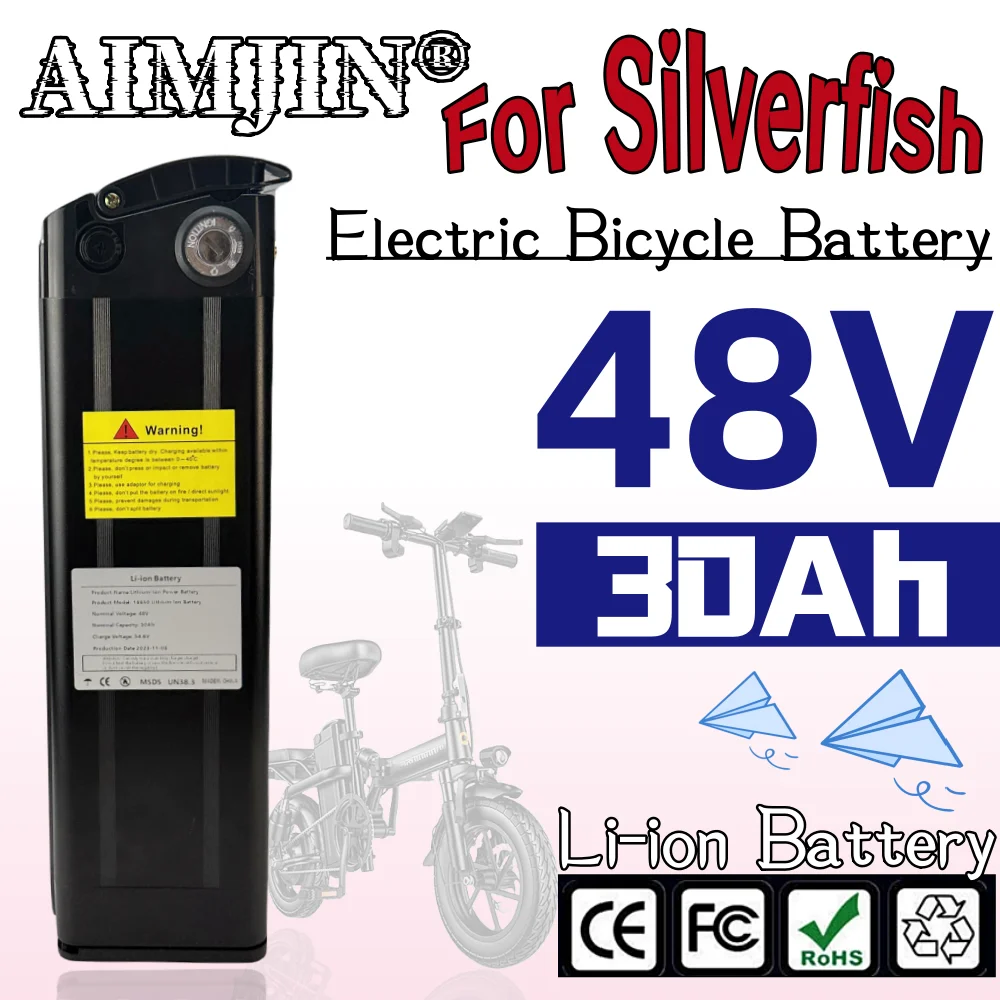 

18650 Lithium ion Battery Pack 48V 30000mAh 30Ah for Silver Fish Electric bicycle battery ,with Aluminum Case Anti-theft Lock