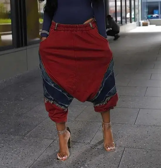 Jean Harun ample en Denim pour femmes, nouvelle tendance, ceinture élastique, épissure, vêtements pour femmes, été 2025