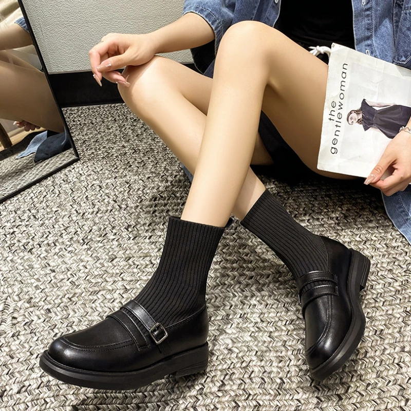 2023 Autumn Ankle Socks Ankle Boots Women Fashion Knitted Stretch Short Boots Women Slip on Flat Casual Platform Botas De Mujer