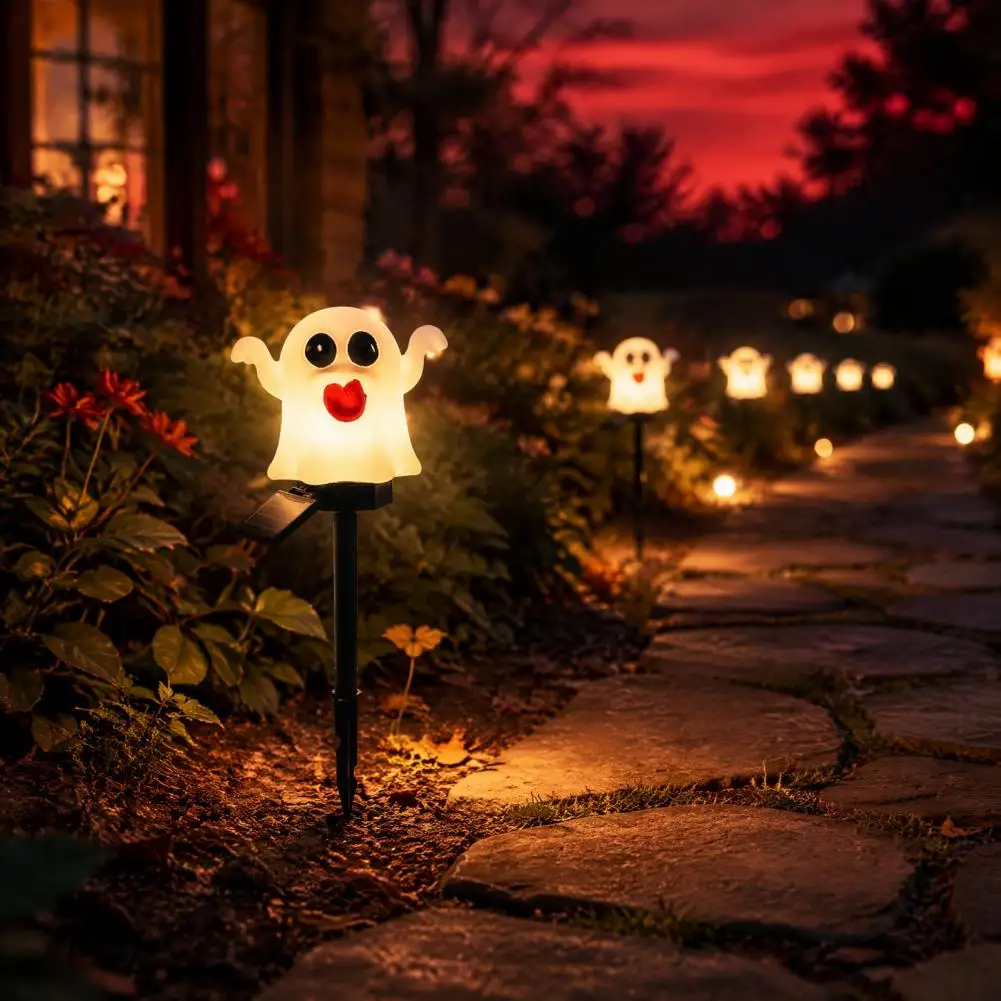 Jack-o'-lantern Lawn Ornaments Halloween Solar Pumpkin Light Garden Stake Waterproof Led Pathway Decor Double-layer Warm-tone