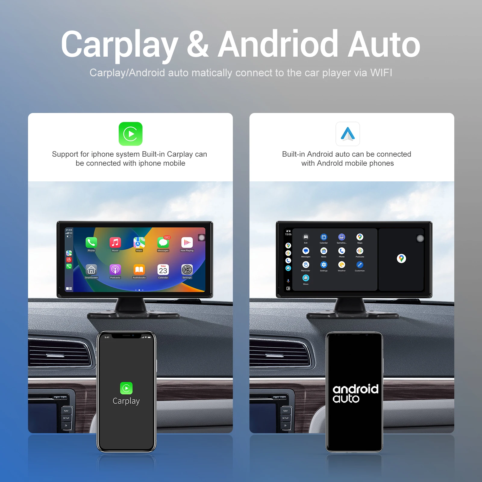 Podofo Car Monitor Mirror Video Player 10.36