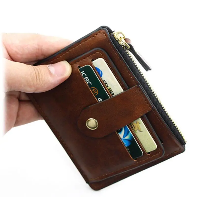 Men's Fashion Slim Leather Wallet - Brown Business Credit ID Card Holder with Coin Pocket, Male Purse for Daily & Office Use
