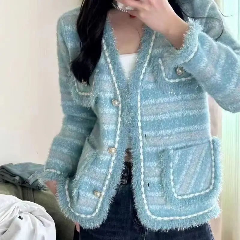 

Korean Short Coat Women 2025 New Autumn Winter Imitation Mink Velvet Temperament Ladies Top Knit Cardigan Tassels Jacket Female