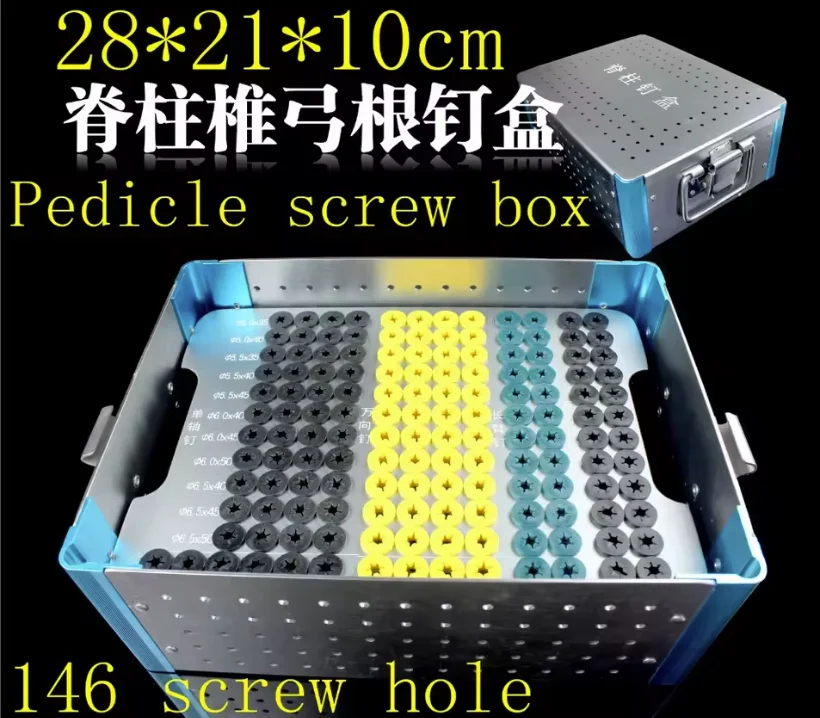 HUATRAU Spine Pedicle Screw Box 146 Holes Fixed Nail Storage Disinfection Case Titanium Bar Cross Link