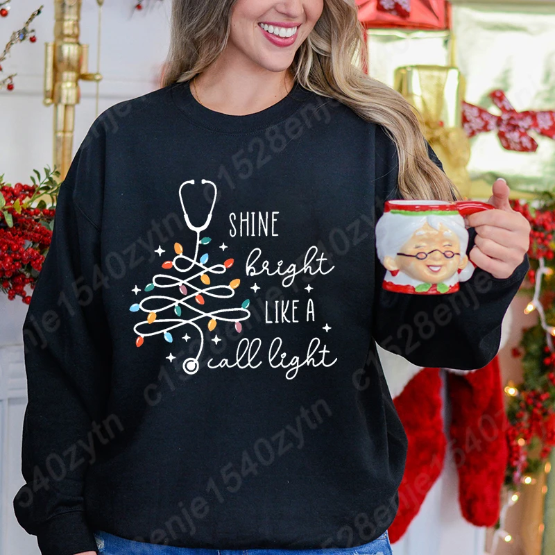 Christmas Nurse Sweatshirts for Women, Christmas Light Sweatshirt, Long Sleeves Crew Neck Winter Pullover, Xmas Sweatshirt