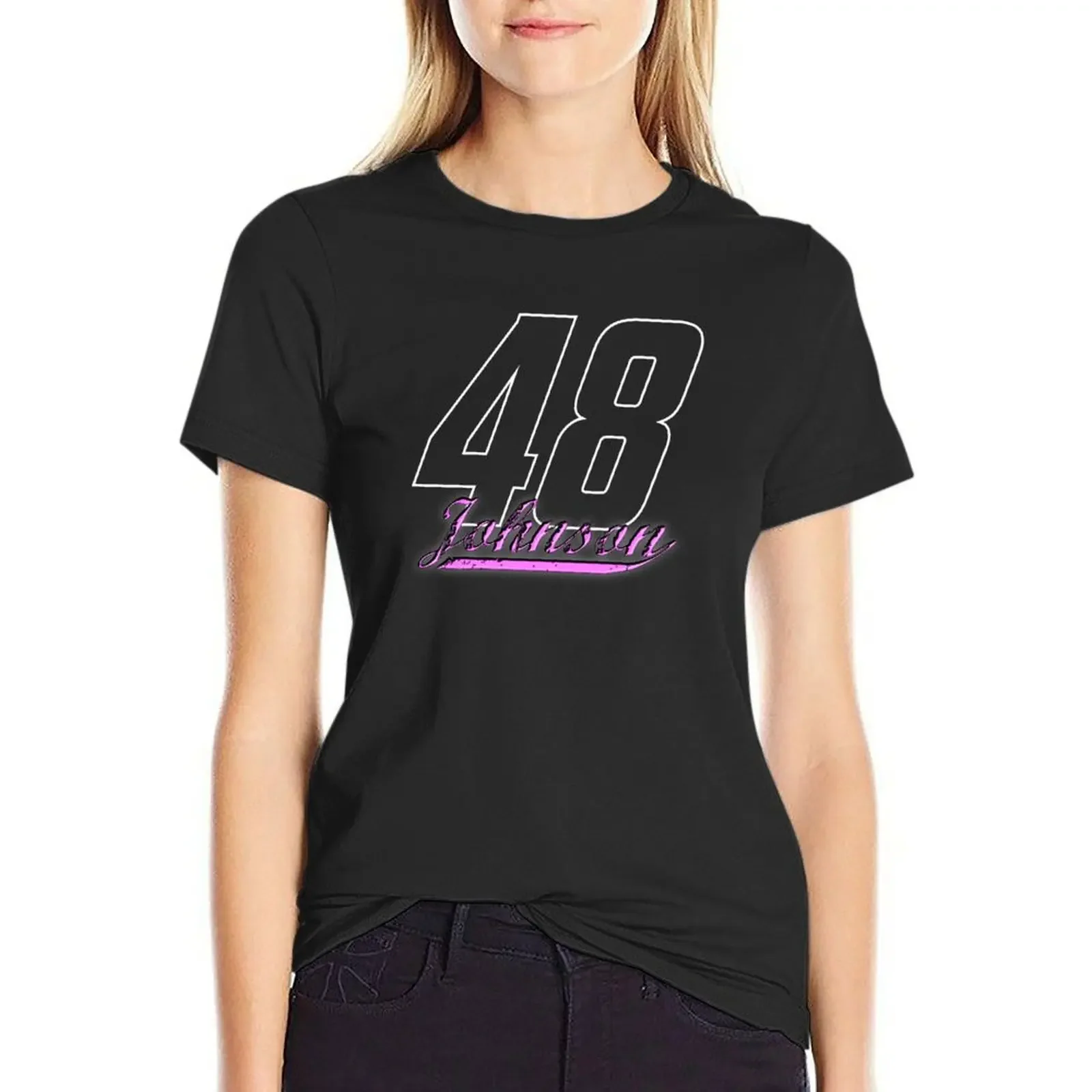 Jimmie Johnson #48 dark backgrounds T-Shirt korean fashion cute tops Blouse summer tops black t-shirts for Women