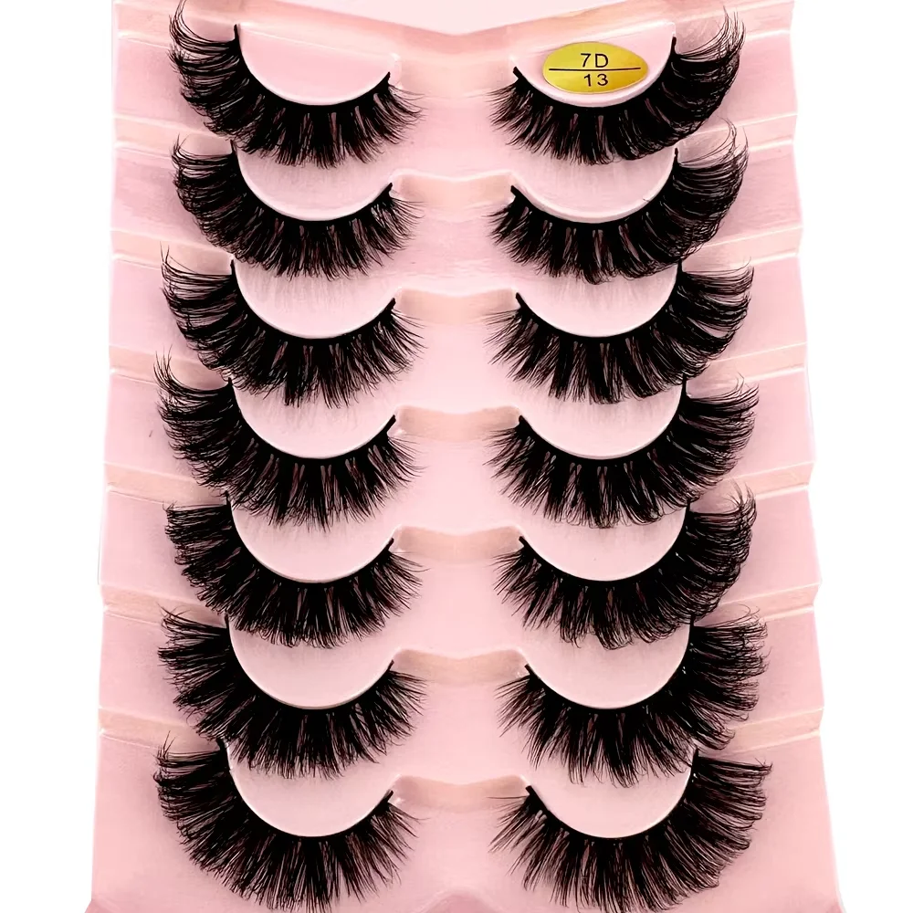 HBZGTLAD NEw 7pairs Cat Eye Eyelashes 3D Natural False Lashes Fluffy Soft Cross Manga Lashes Wispy Natural Eyelash Extension