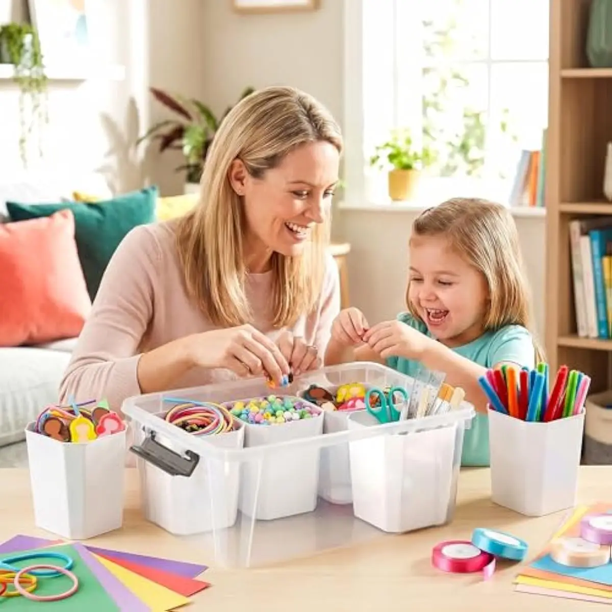 Modular 17QT transparent polypropylene storage bin with shatterproof construction stackable design and six removable tall divide