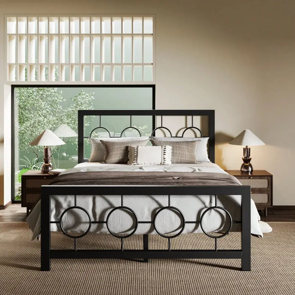 Metal Platform Bed Frame With Modern And Vintage Style Headboard, No Box Spring Need,Easy Assembly, NoiseFree In Black