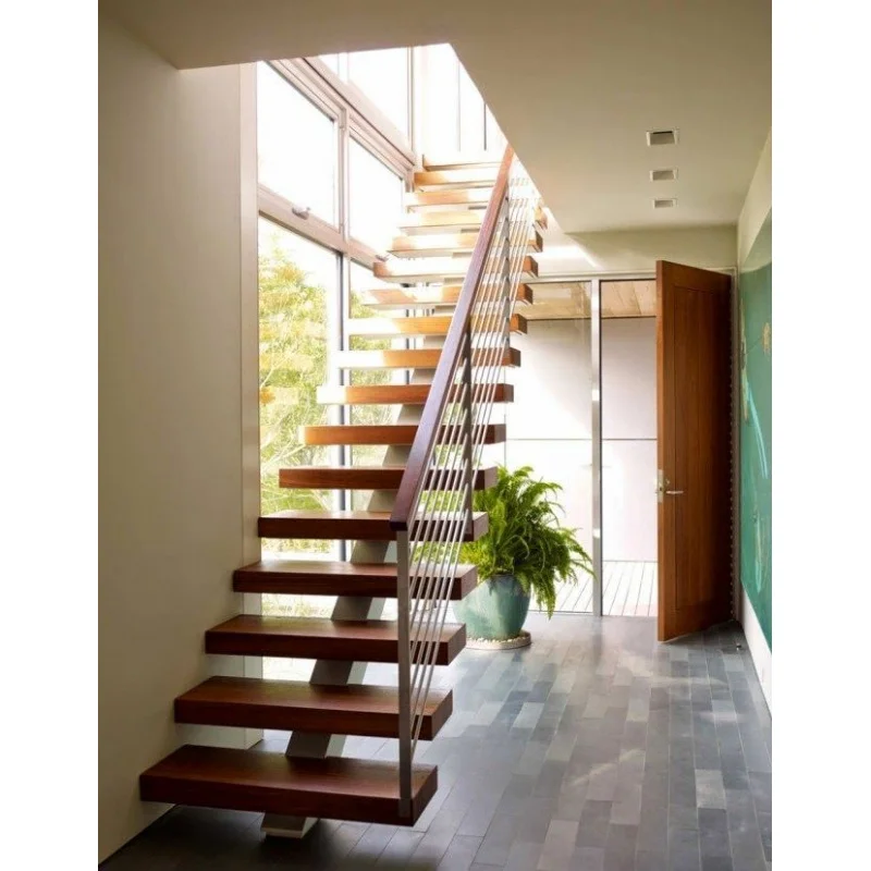 custom.Hot Sell Excellent Quality Build Mono Steel Stringer Straight Floating Stairs Modern Loft Staircase