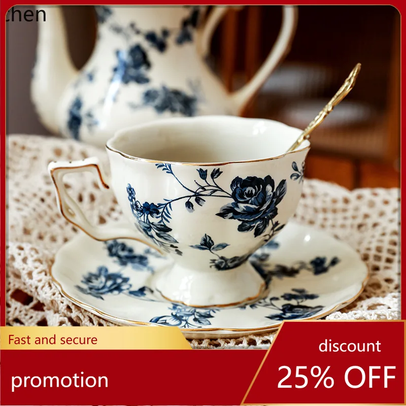 

Hxl coffee cup and saucer set afternoon tea ceramic blue and white tea set