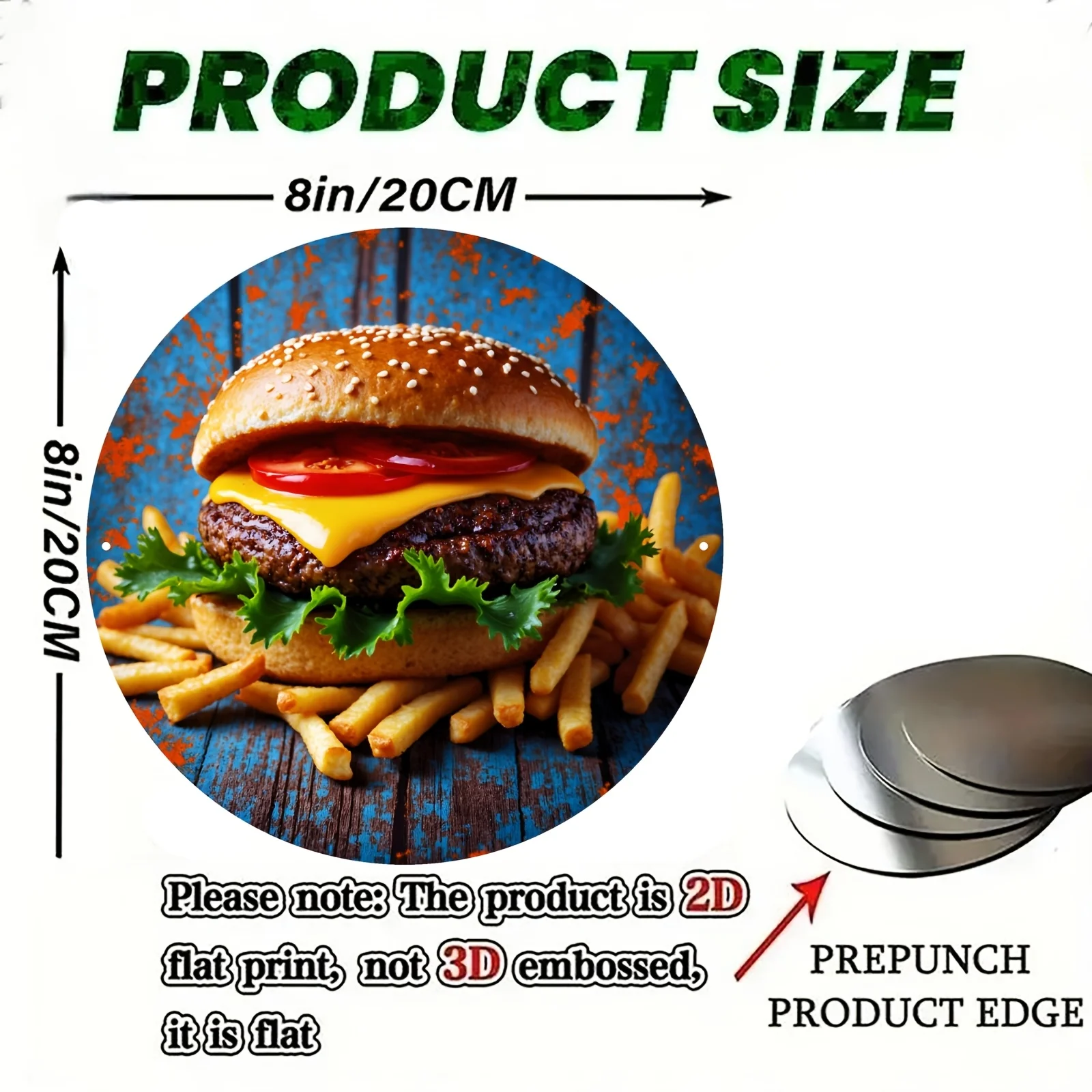 2D Retro Metal Sign, Hamburger Fries Diner Wall Art, Rustic Cafe Kitchen Restaurant Decor, Christmas New Year Gift