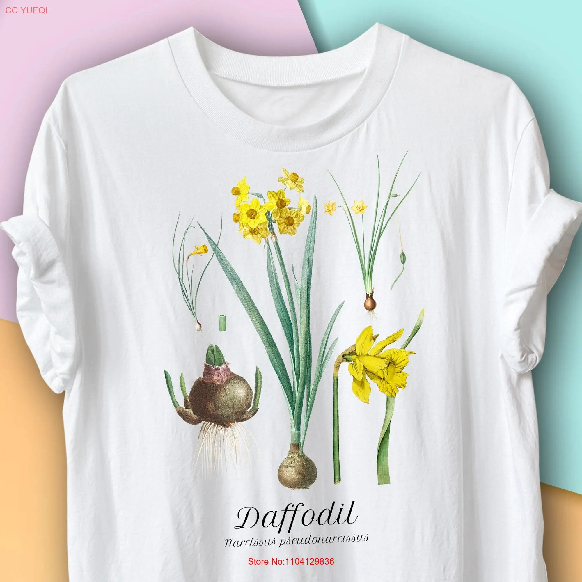 Daffodil March Birth Flower Vintage Botanical T Shirt Brithday Gardening Birthday Science of Plants long or short sleeves