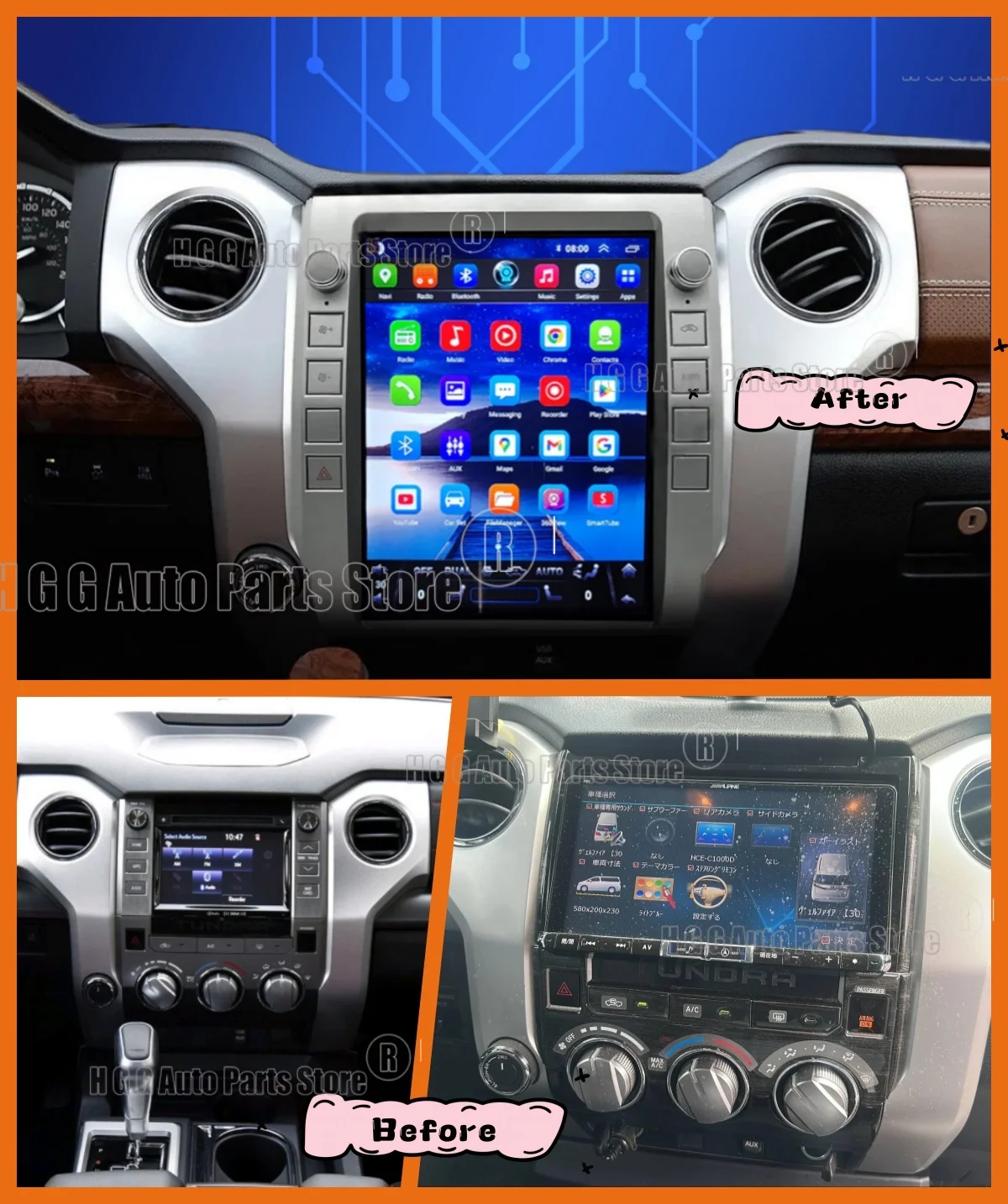 راديو سيارة qq Android 14 لسيارة Toyota Tundra 2014-2020، CarPlay Navigation، وحدة رأس الصوت والفيديو، نظام الوسائط المتعددة الاستريو التلقائي
