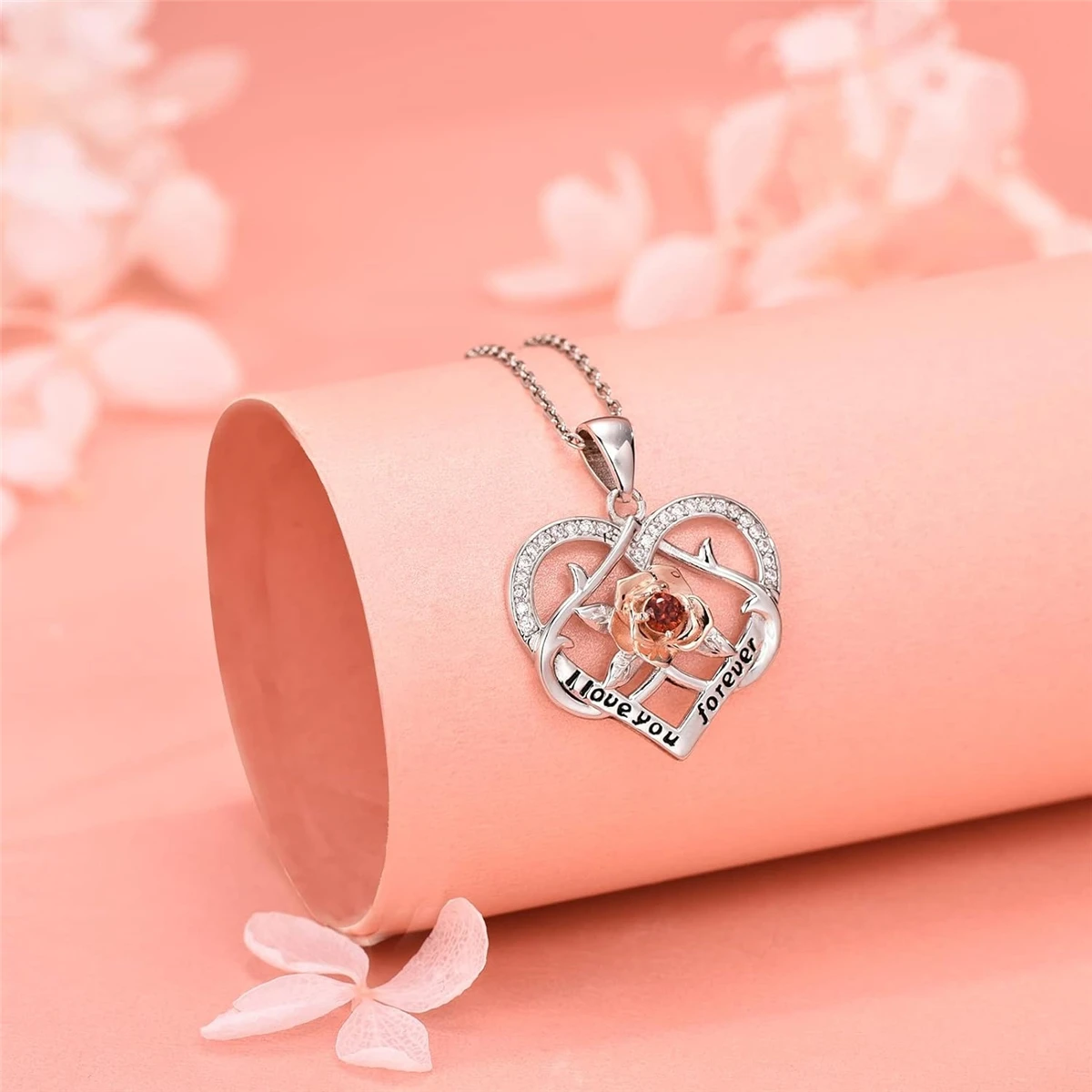 Exquisite Fashion I Love You Forever Heart-shape Rose Necklace for Women Perfect Valentine's Day Anniversary Party Jewelry Gift