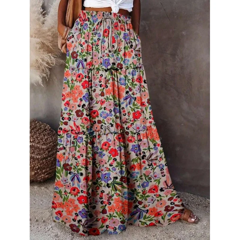 

Floral Maxi Skirt Long Dress Cross-Border Women's Floral Print Midi Skirt Spring Summer Autumn Neutral Style Other Fabric