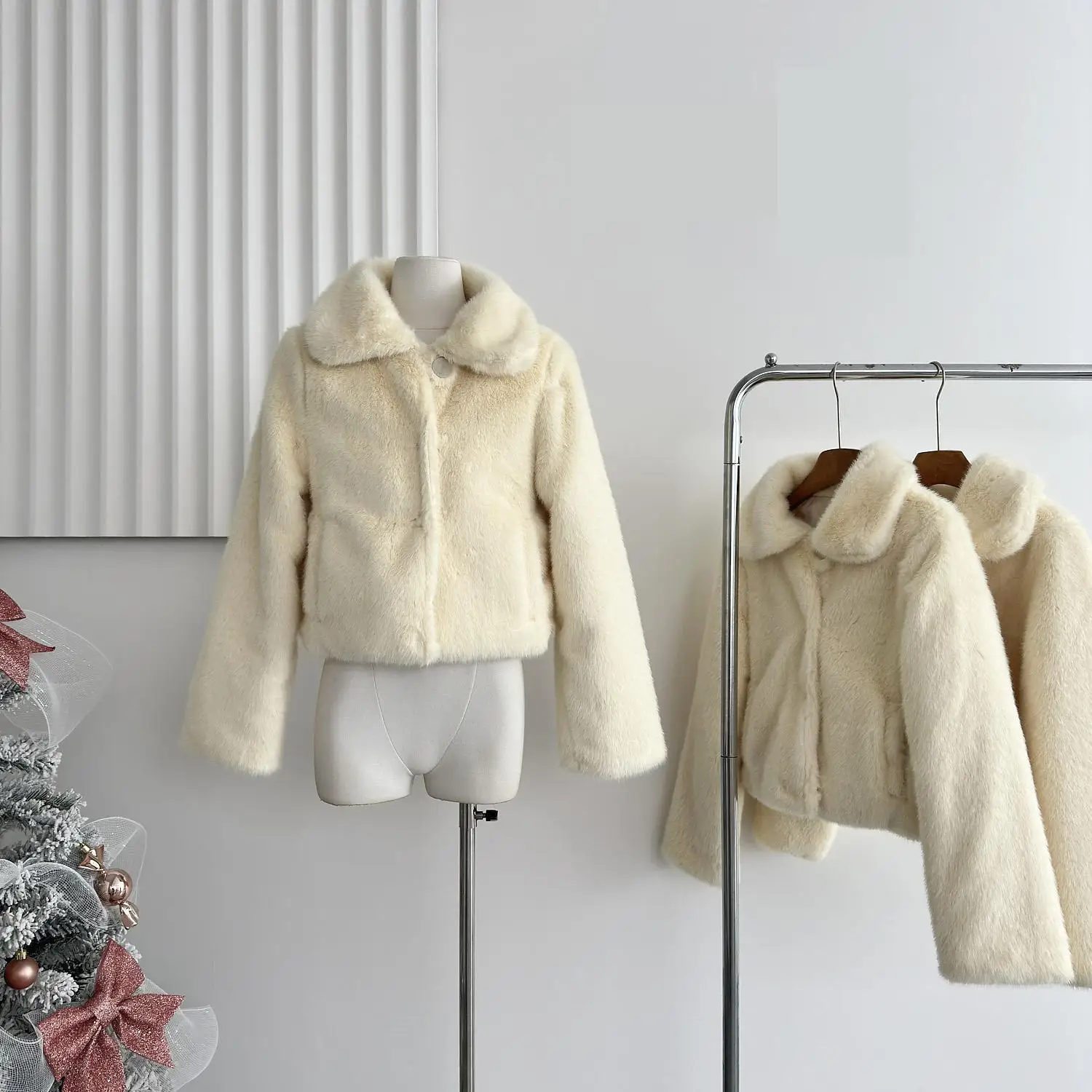 ผู้หญิงElegant Faux Minkผมยาวแขนสั้นLadyฤดูใบไม้ร่วงฤดูหนาวStreetwearเดี่ยวหลวมFaux Fur Outwear