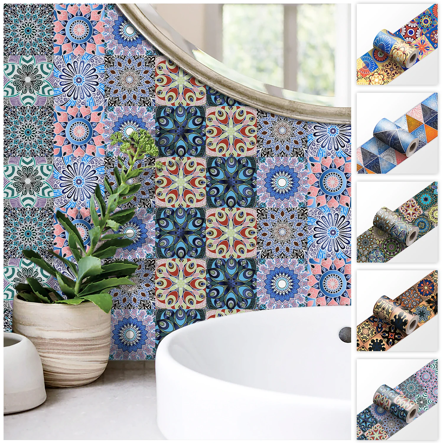 28 Styles Mandala Style Waist Line Decorative Strip Waterproof Bathroom Skirting Peel & Stick Kitchen Backsplash Wall Sticker