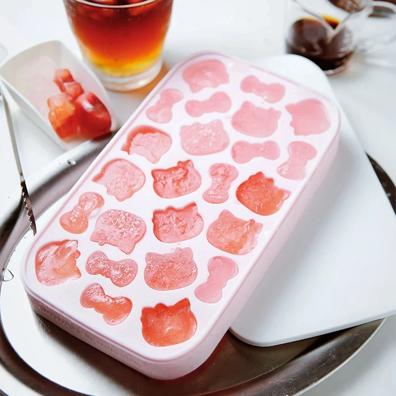 Kawaii Hello Kitty Sanrio  Food Grade Silicone Mold Cartoon Homemade Ice Cubes Kitchen Cooking Accessory Seal With Cover Gifts