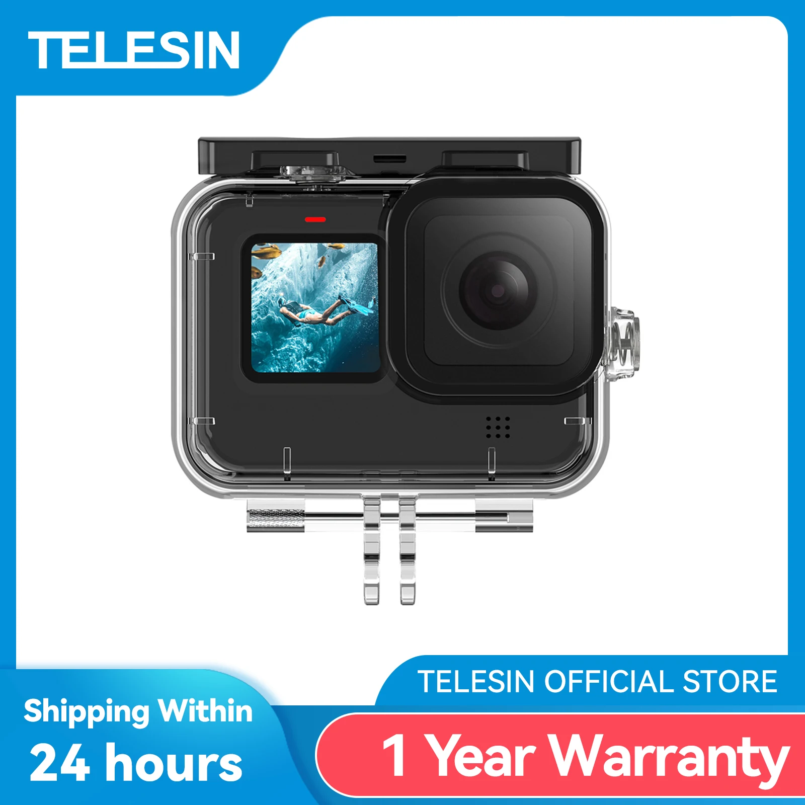 TELESIN 60M Waterproof Case Underwater Tempered Glass Lens Diving Housing Cover for GoPro Hero 9 10 11 12 Black