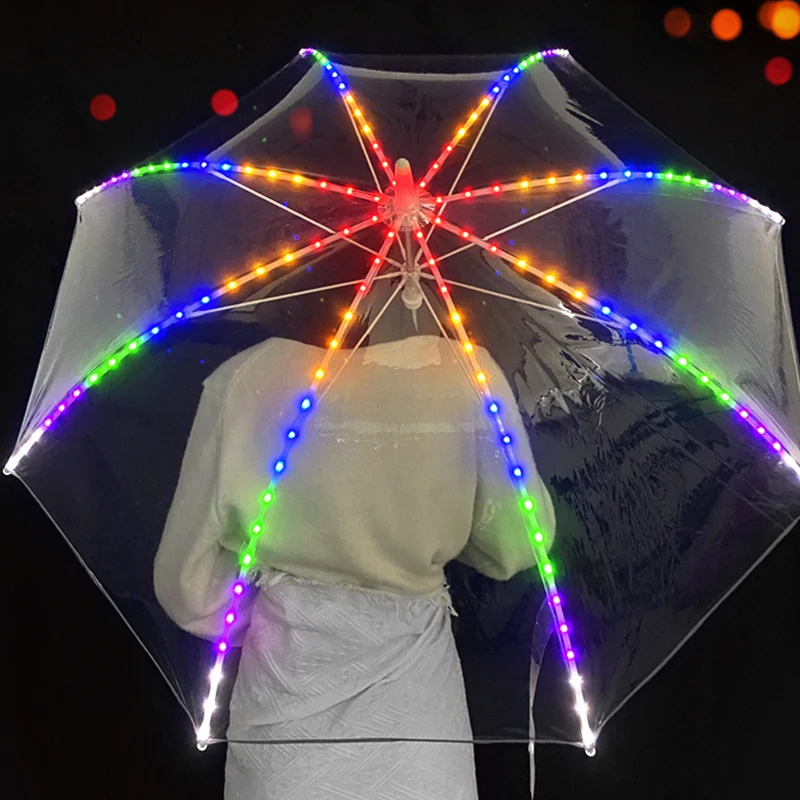 Flashlight Handle Straight Umbrella Luminous Party Flash Umbrella Rave Festival LED Umbrella Prop Night Club Stage Show Supplies