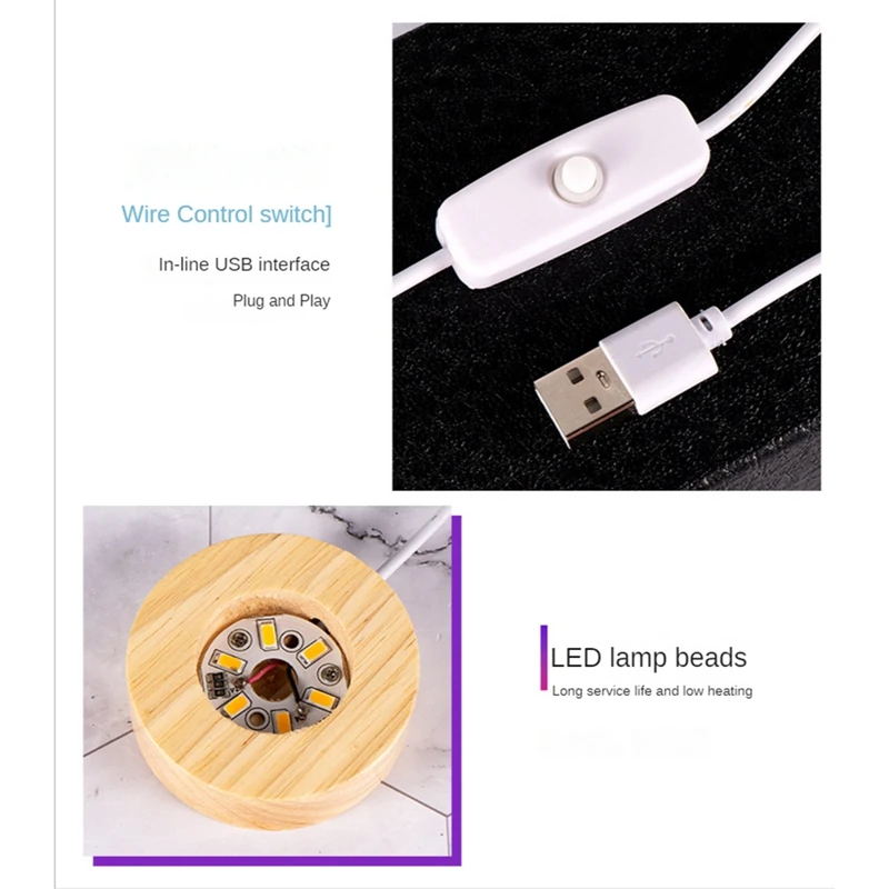 Crystal Ball Night Light With Base LED Table Lamp Lighted Stars Galaxy USB Power Warm Night Light For Kid