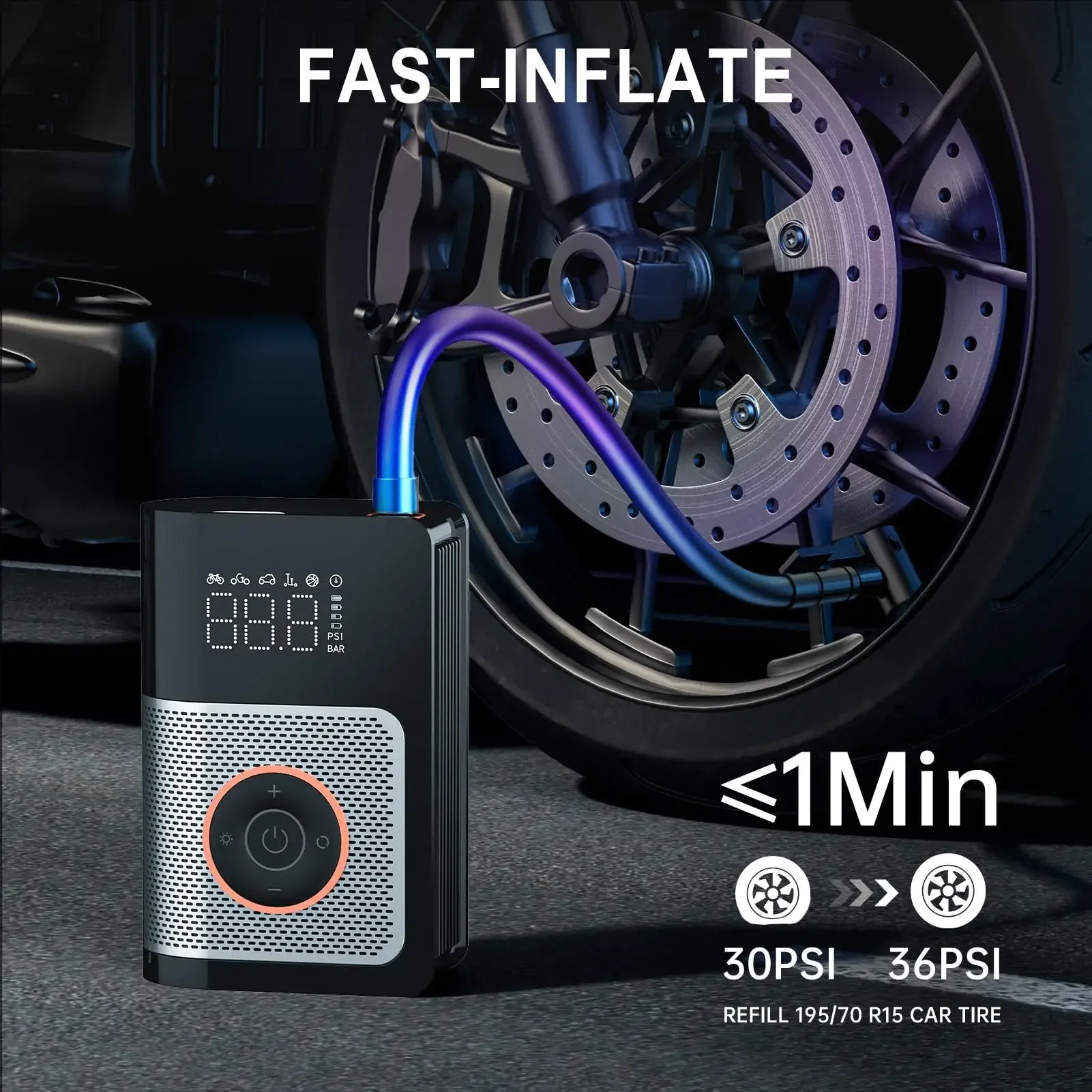 Pompa gonfiabile wireless per compressore d'aria portatile da 120 W Pompa di aria portatile Gonfiatore per pneumatici digitale per palline da bicicletta per auto