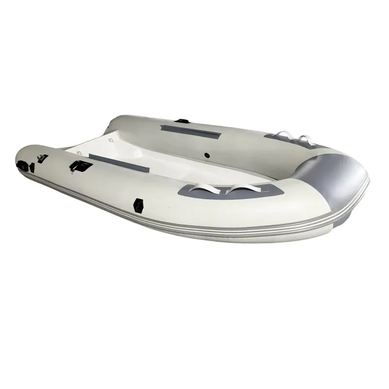 ZM 1.2mm PVC Fiberglass Inflatable Boat with Hard Bottom RIB Speedboat Motorboat Fishing Dinghy 4-Person Air Pump