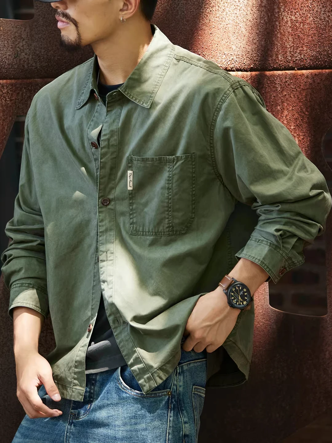 

Large Size Waed Vintage Long Sve Workwear irt Men's Spring Autumn Loose Collar Pure Cotton irt Jaet Trendy