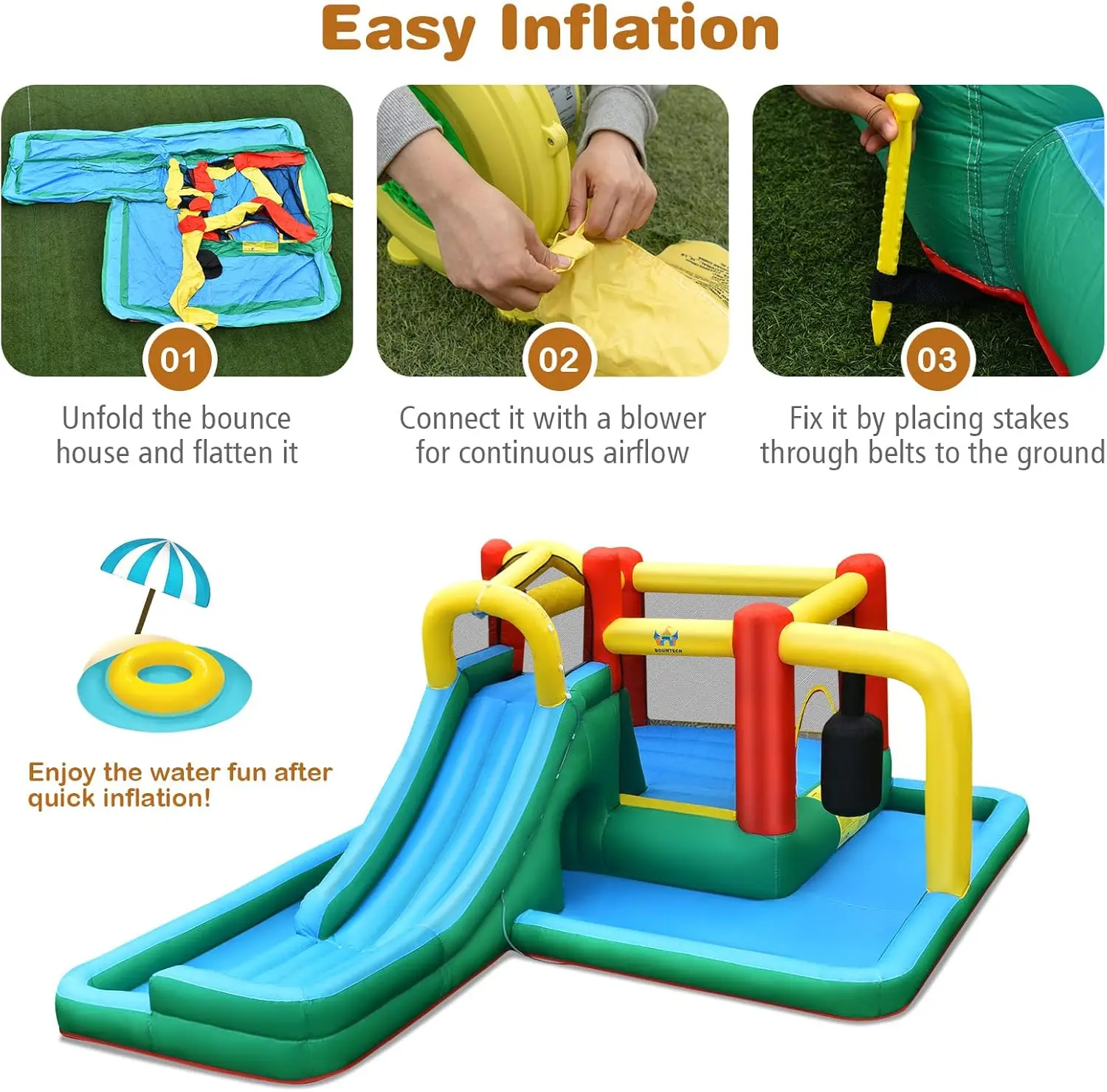 زلاجة مائية عملاقة للأطفال في الفناء الخلفي ، جدار تسلق ، نفق زحف ، بندول كبير ، نفخ ، 6 في 1