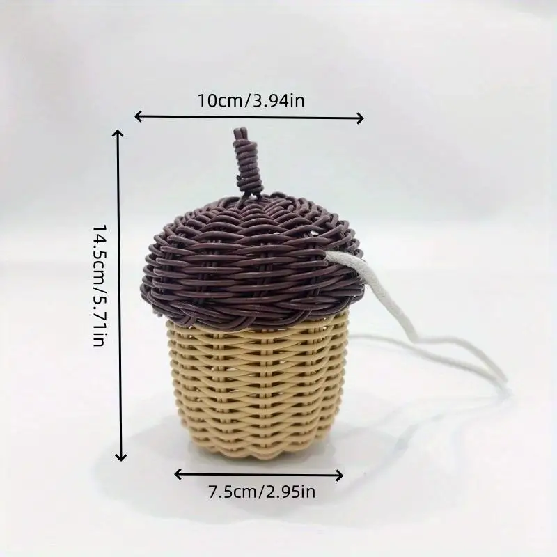 1Pc New Acorn-shaped Storage Basket Hand-woven Round Rattan Bag Bucket Tropical Beach Style Woven Shoulder Bag Photo Props