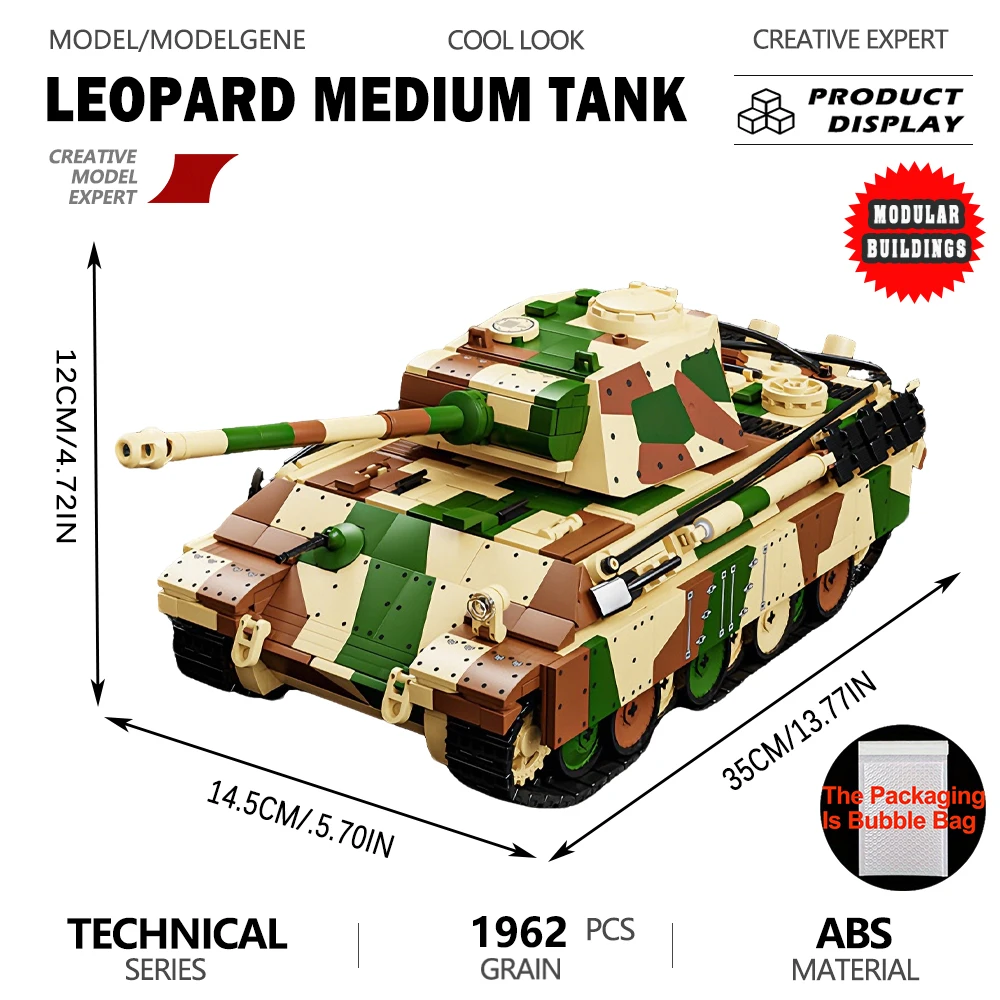 

Leopard Medium Tank Bricks Toy Gift Realistic Vehicle Model Building Blocks Kit Collection and Interior Ornament Decoration