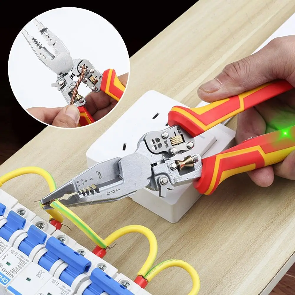 Versatile Wire Stripping Pliers With Electricity Measurement 8-In-1 Crimping Pliers Voltage Tester Cable Cutting Scissors