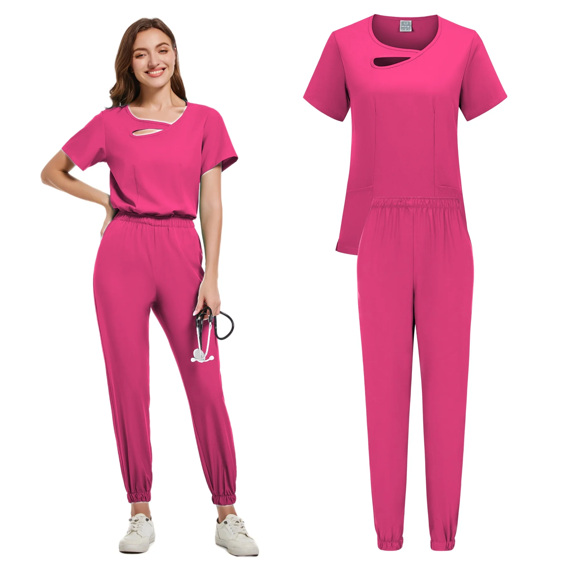 Nieuwe Scrubs Set Medische Uniformen Stretch Scrub Tops Met Zak Broek Verpleegkundige Uniform Arts Chirurgie Overalls Schoonheidssalon Werkkleding