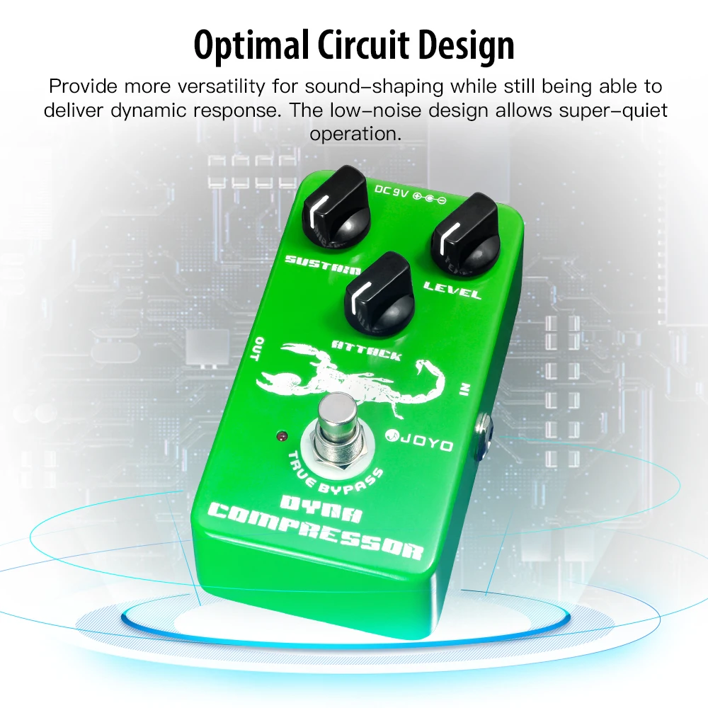 joyo-jf-10-pedale-d'effet-de-guitare-a-compression-dynamique-modele-transparent-compression-analogique-de-qualite-studio-avec-fonction-de-bypass-veritable-pour-guitare-electrique-et-basse