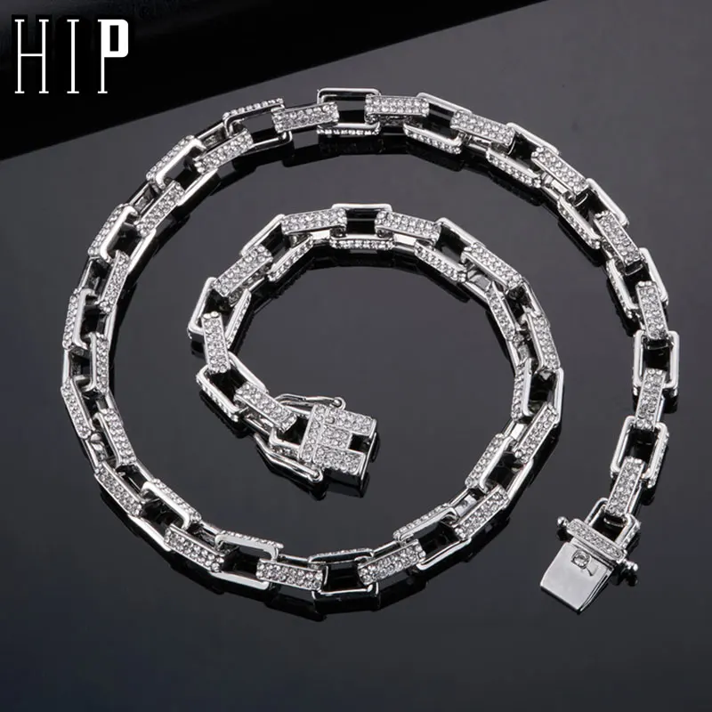 Hip Hop 8MM 2Row Square Box Chain Bling AAA+ Iced Out Rhinestones Bracelet Necklace For Men Women Jewelry