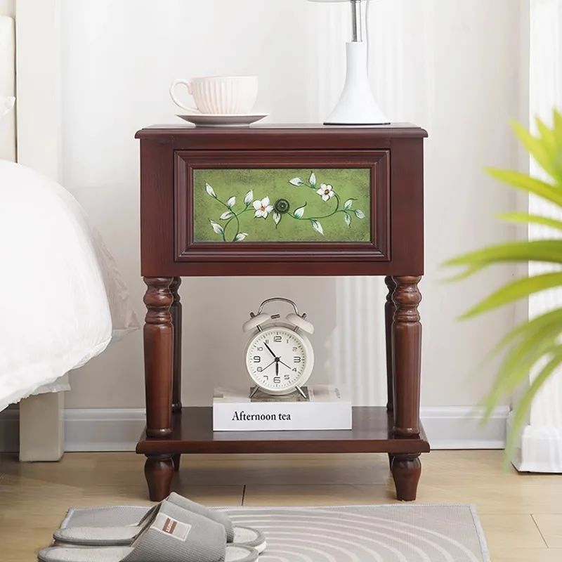 

Винтажная тумбочка из цельного дерева, современная прикроватная тумбочка для дома, мебель для спальни, компактный шкаф для хранения с ящиком-органайзером