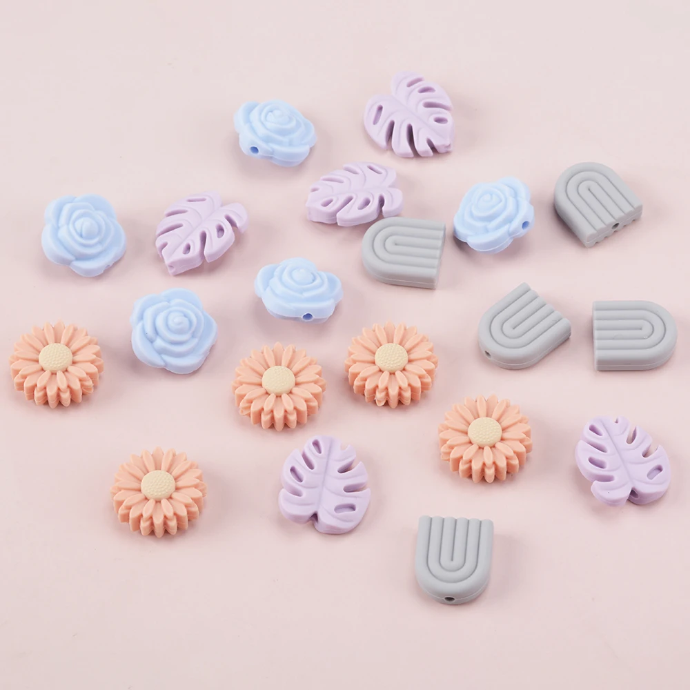 LOFCA 22mm Daisy Flowers Loose Silicone Safe Rose Jewelry Treasure Teething Beads DIY Chewable Color baby teething BPA-free