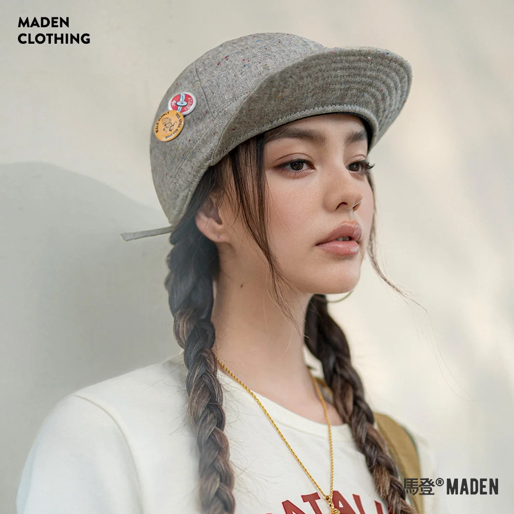 

Maden Vintage Ink Splash Short Brim Baseball Cap for Women Gray Street Versatile Visors Cap Badge Accessories Hippop Kpop Hat