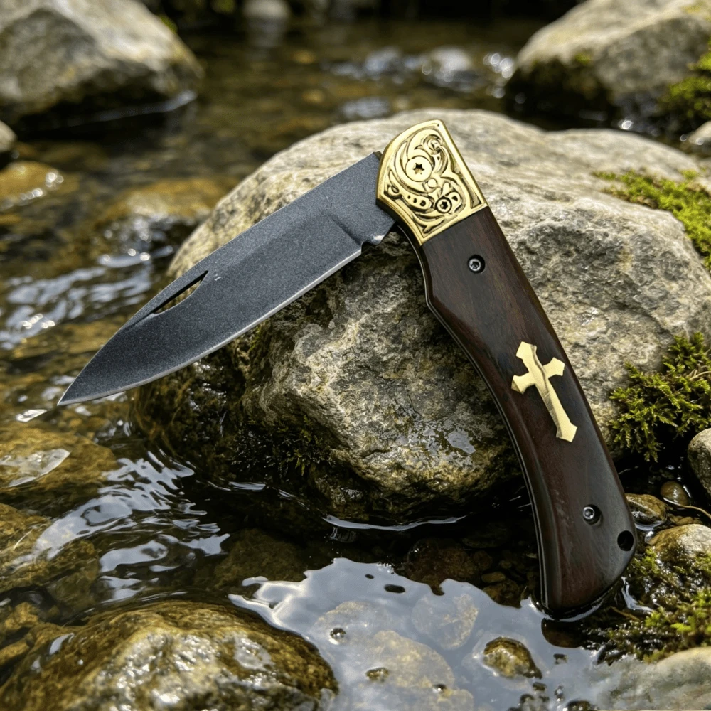 Wood Handle Camping Portable Fishing Folding Knife Multi-functional Outdoor Climbing Emergency Rope Cutting Knives Hiking Tools