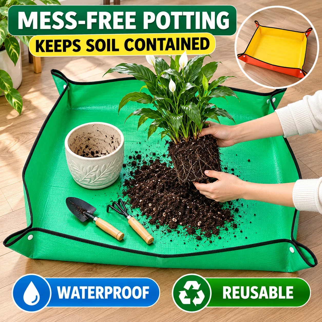 Thickened Waterproof Plant Repotting Mat Foldable Reusable Indoor Gardening Transplanting Pad for Flower Potting Soil Mess Tray