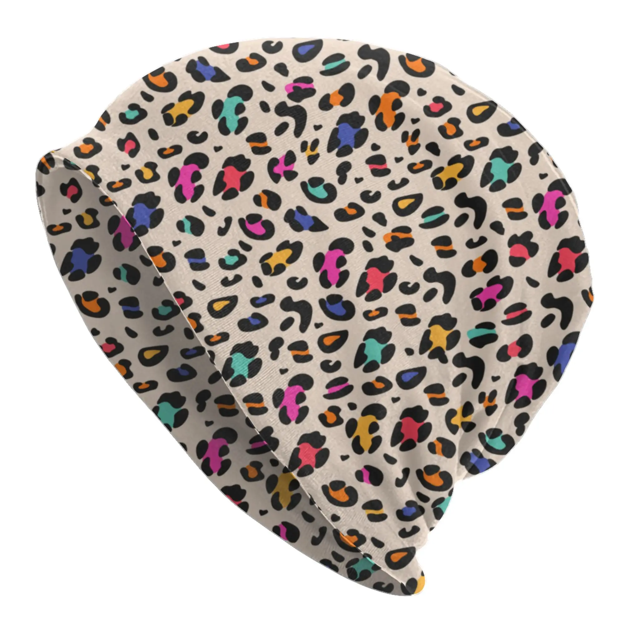 Rainbow Leopard Pattern Animalistic Bonnet Hats  Fashion Knit Hat For Men Women Winter Warm  Skullies Beanies Caps
