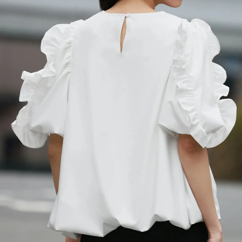 Matakawa Ruffles Puff Sleeve Women Shirts&blouses Solid Spring Summer Japanese Style Blusas Mujer Vintage Elegant Camisas