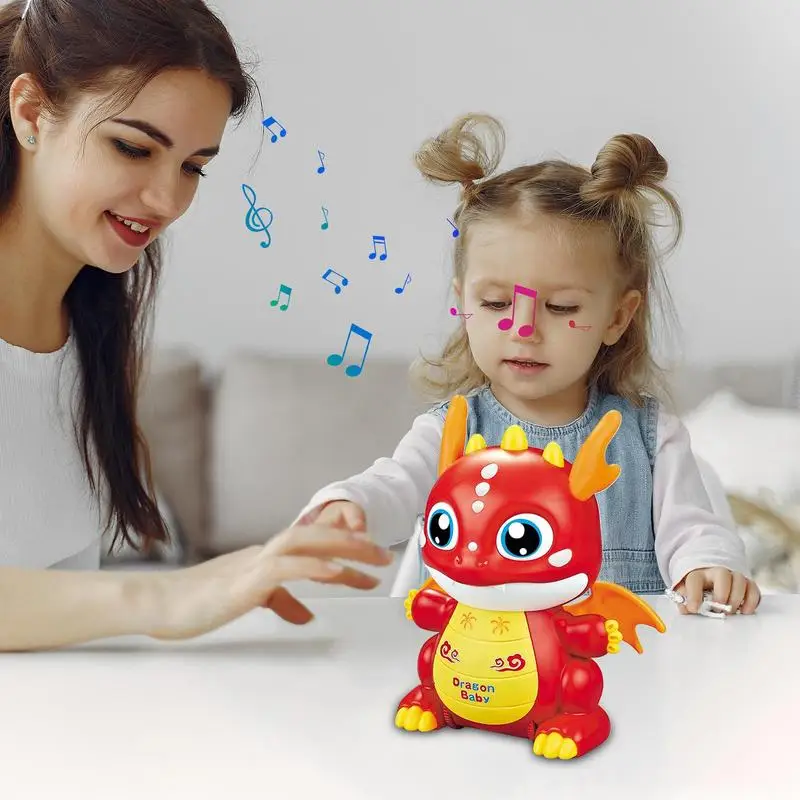 Juguete para caminar en movimiento, acción interactiva, dragón de aprendizaje, lindo dragón bailando iluminado con música para niños y niñas, cumpleaños para niños pequeños