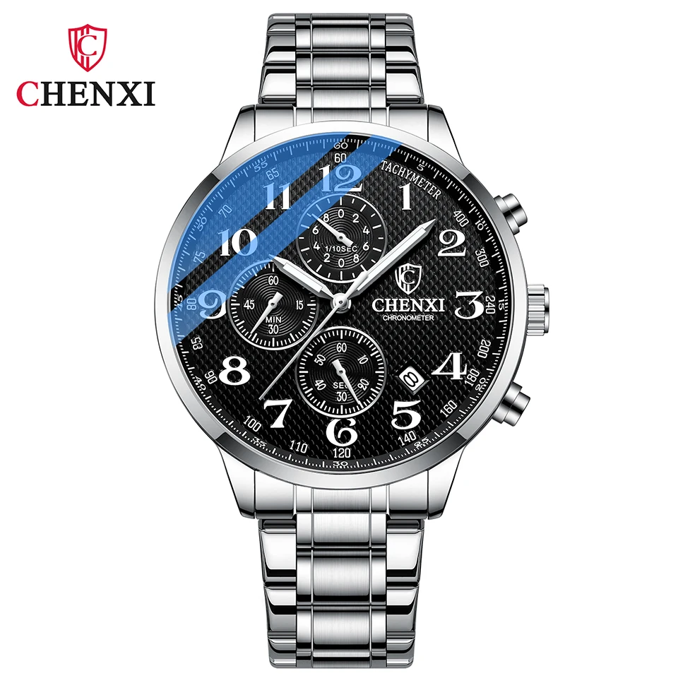 CHENXI Luxury Watch Men Leather Quartz Wristwatch Waterproof Chronograph Luminous Stainless Steel Strap Clock Watches For Men