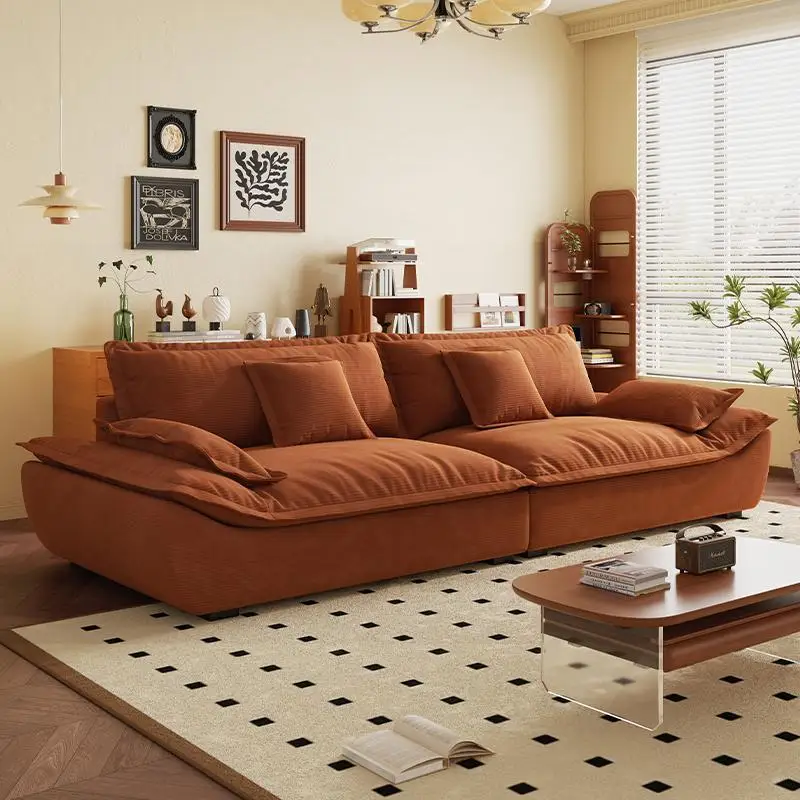 Retro corduroy sofa small apartment living room three people four people super wide sitting deep removable sailing sofa