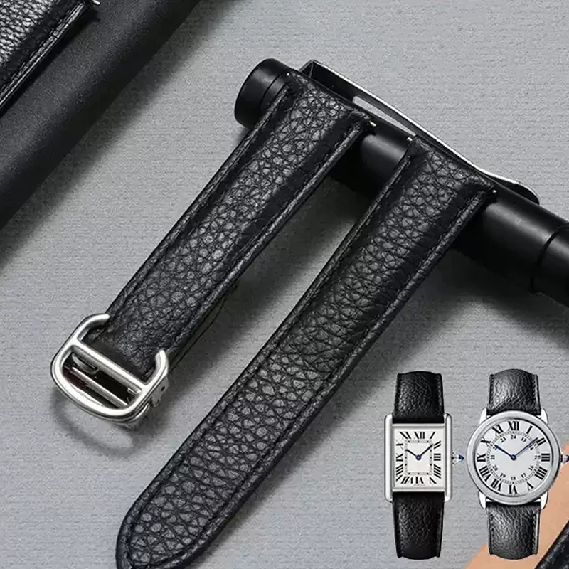 

Genuine Leather Watch Strap for Cartier Tank London Solo Soft Comfortable Lychee Pattern Watchband Accessories 20mm 22mm 23mm