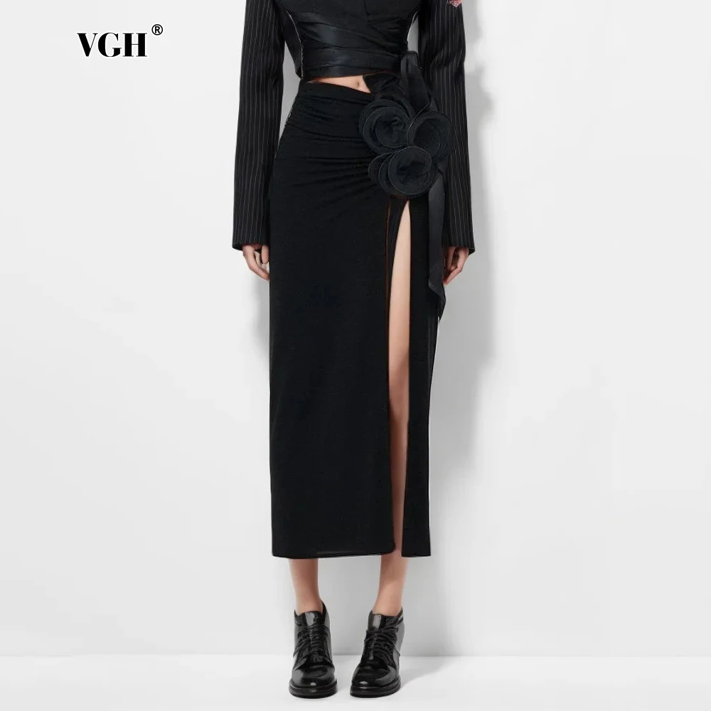 VGH Sexy Patchwork Appliques Slimming Skirts For Women High Waist Spliced Folds Bodycon Solid Skirt Female Fashion Clothing New