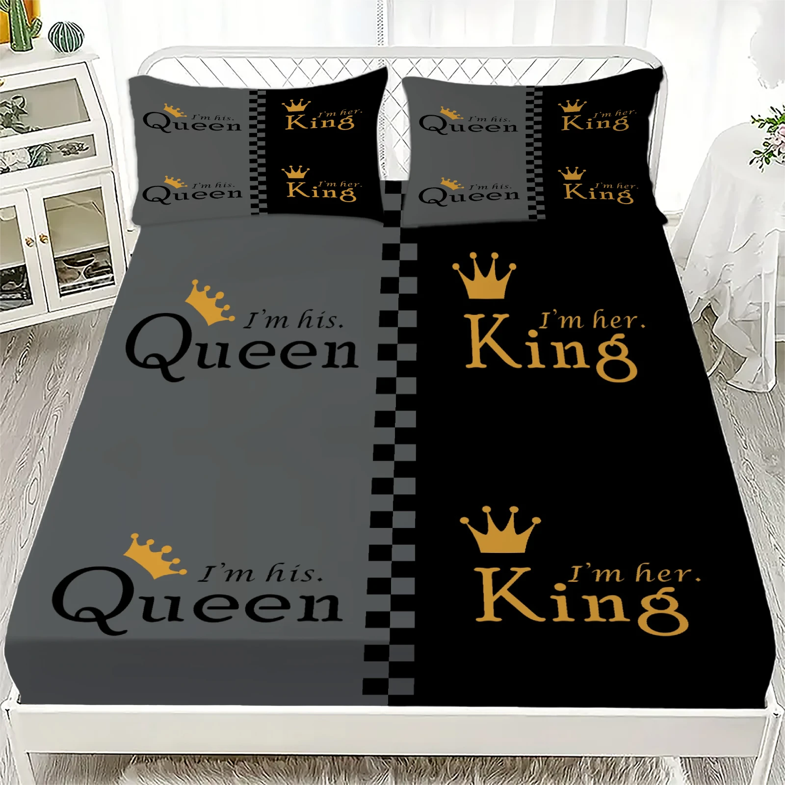 Sábana ajustable con estampado Digital suave, tamaño Queen y King, sin funda de almohada, decoración de aniversario, regalo para adultos, 1 ud.
